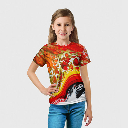 Детская футболка Брызги краски - красные, оранжевые разводы / 3D-принт – фото 5