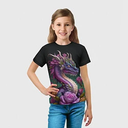 Футболка детская Неоновый дракон с цветами, цвет: 3D-принт — фото 2