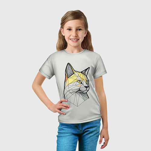 Детская футболка Стилизованная кошка в геометрическом стиле / 3D-принт – фото 5