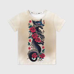 Футболка детская Irezumi - татуировка лиса в розах, цвет: 3D-принт