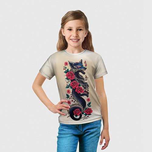 Детская футболка Irezumi - татуировка лиса в розах / 3D-принт – фото 5