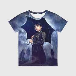 Футболка детская Уэнсдей Аддамс с зонтом, цвет: 3D-принт