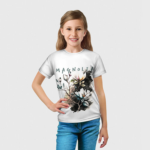 Детская футболка Магнолия - акварельный стиль / 3D-принт – фото 5