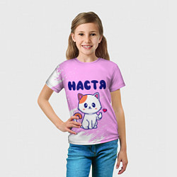 Футболка детская Настя кошечка с сердечком, цвет: 3D-принт — фото 2