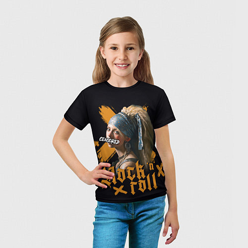 Детская футболка Рок девушка с жемчужной серёжкой / 3D-принт – фото 5