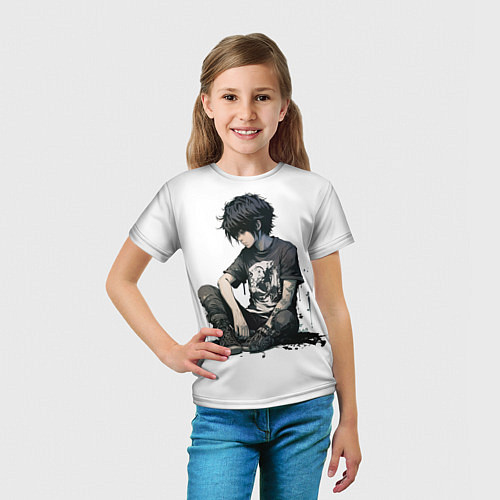 Детская футболка Грустный парень в стиле аниме / 3D-принт – фото 5