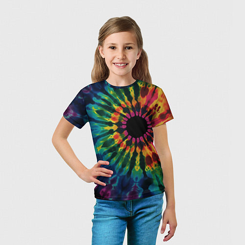 Детская футболка Радужный тай дай на темном фоне: арт нейросети / 3D-принт – фото 5