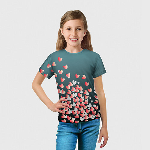 Детская футболка Падающие сердечки на зеленом фона / 3D-принт – фото 5