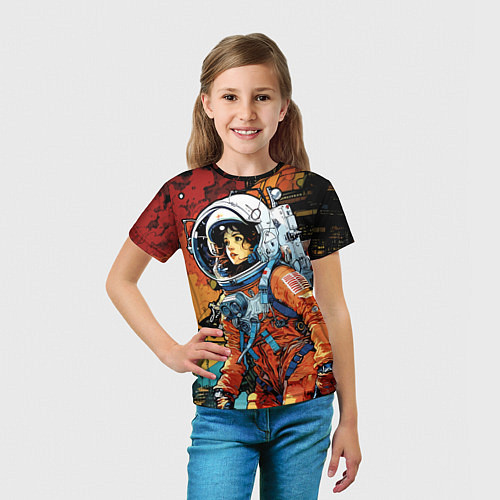 Детская футболка Девушка космонавт в фантастическом городе / 3D-принт – фото 5