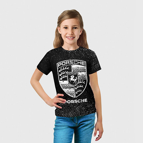 Детская футболка Porsche с потертостями на темном фоне / 3D-принт – фото 5