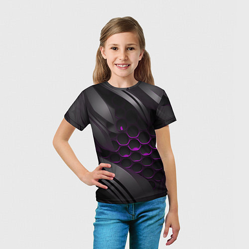Детская футболка Черные объекты с фиолетовой сеткой / 3D-принт – фото 5