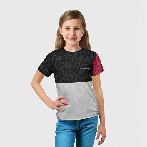 Детская футболка Комбинированный серо красный узор с надписью Росси / 3D-принт – фото 5