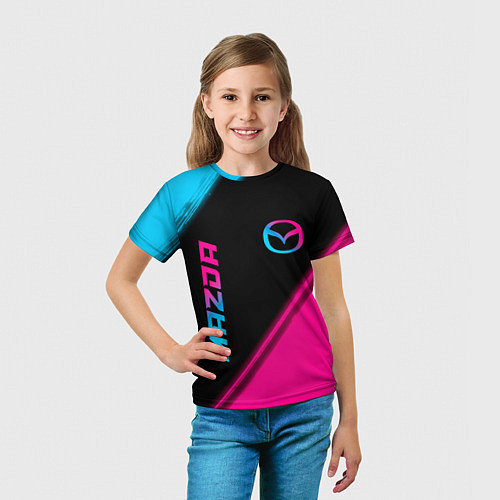 Детская футболка Mazda - neon gradient: надпись, символ / 3D-принт – фото 5