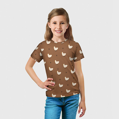 Детская футболка Гуси и травка - паттерн коричневый / 3D-принт – фото 5