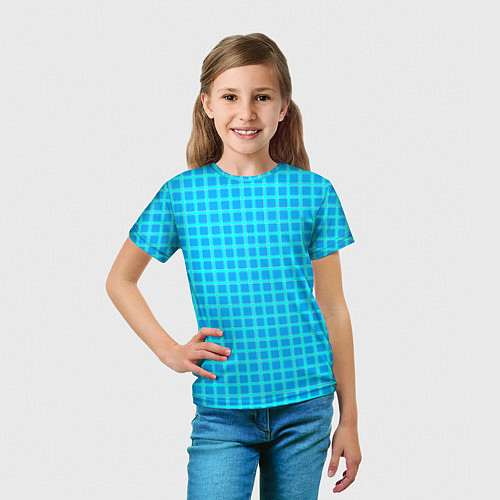 Детская футболка Небесно голубой узор в клетку / 3D-принт – фото 5