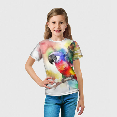 Детская футболка Разноцветный акварельный попугай / 3D-принт – фото 5