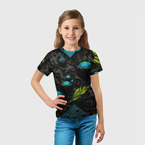 Детская футболка Зеленые абстрактные листья / 3D-принт – фото 5