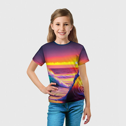 Детская футболка Волны на закате / 3D-принт – фото 5