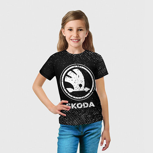 Детская футболка Skoda с потертостями на темном фоне / 3D-принт – фото 5