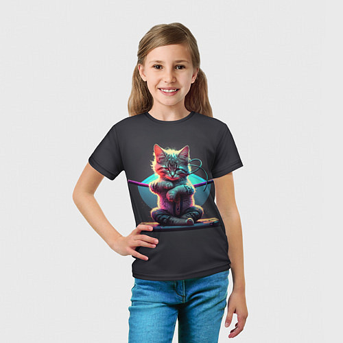 Детская футболка Кот самурай с катанами / 3D-принт – фото 5