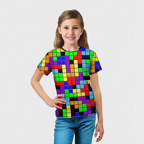 Детская футболка Тетрис цветные блоки / 3D-принт – фото 5