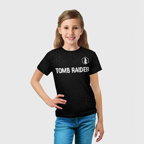 Детская футболка Tomb Raider glitch на темном фоне: символ сверху / 3D-принт – фото 5