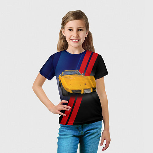 Детская футболка Классический спорткар Chevrolet Corvette Stingray / 3D-принт – фото 5