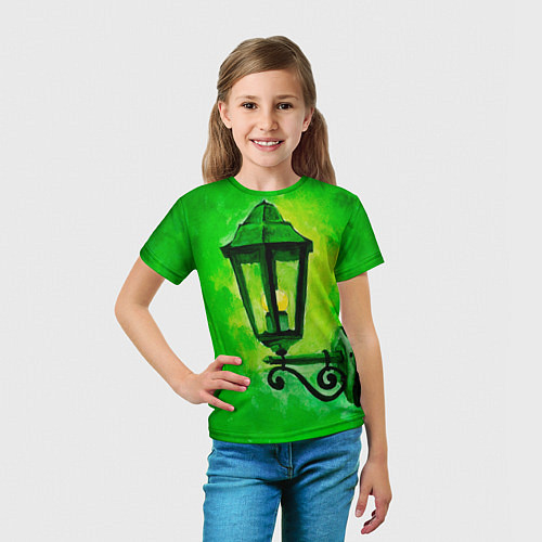 Детская футболка Уличный зелёный фонарь / 3D-принт – фото 5