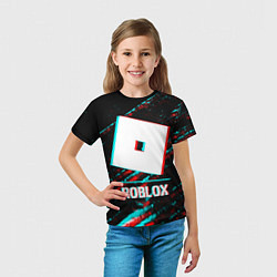 Футболка детская Roblox в стиле glitch и баги графики на темном фон, цвет: 3D-принт — фото 2