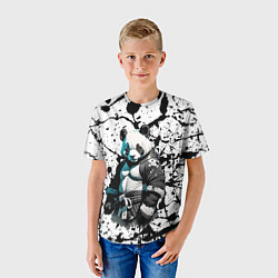 Футболка детская Panda samurai on the background of blots, цвет: 3D-принт — фото 2
