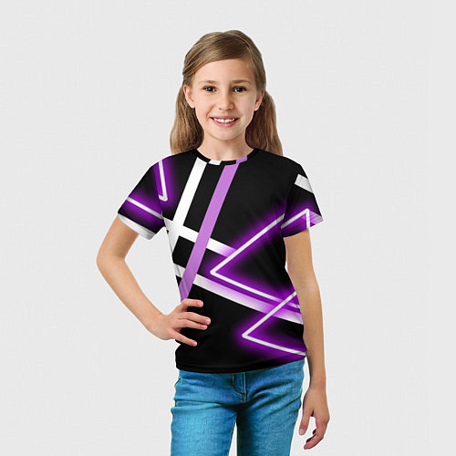 Детская футболка Фиолетовые полоски с неоном / 3D-принт – фото 5