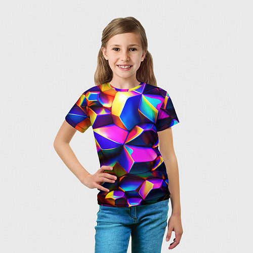 Детская футболка Бензиновые неоновые кристаллы / 3D-принт – фото 5