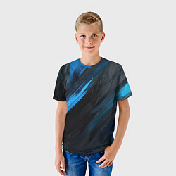 Футболка детская Синяя краска на черном фоне, цвет: 3D-принт — фото 2