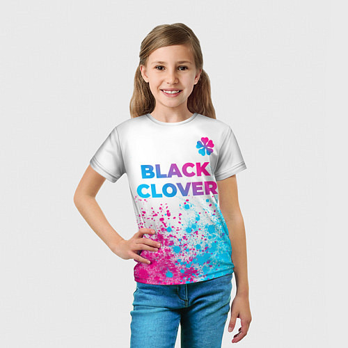 Детская футболка Black Clover neon gradient style: символ сверху / 3D-принт – фото 5