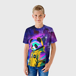 Футболка детская Панда-космонавт в космосе - неон, цвет: 3D-принт — фото 2