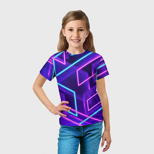 Детская футболка Светящиеся разноцветные полосы / 3D-принт – фото 5