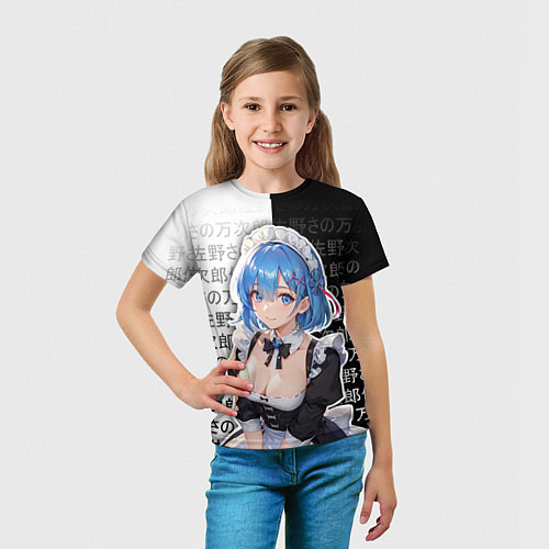 Детская футболка Рем - re zero - иероглифы / 3D-принт – фото 5