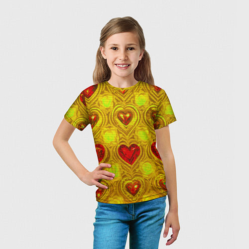 Детская футболка Узор рубиновые сердца / 3D-принт – фото 5