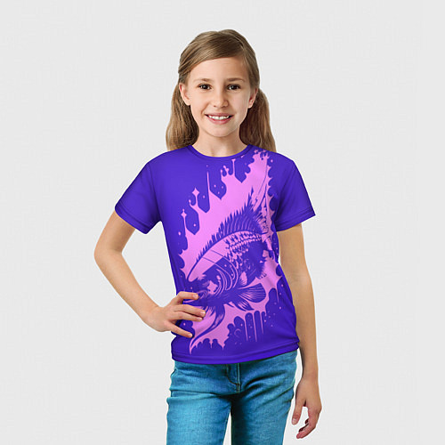 Детская футболка Абстрактная розовая рыба и чернильные пятна / 3D-принт – фото 5