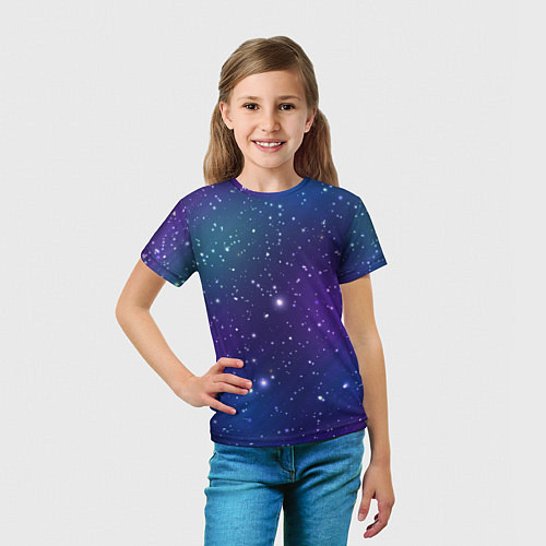 Детская футболка Фиолетовая розовая звездная туманность в космосе / 3D-принт – фото 5