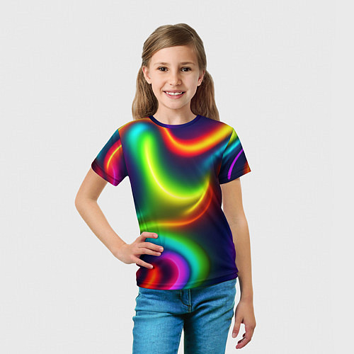 Детская футболка Неоновые радужные разводы / 3D-принт – фото 5