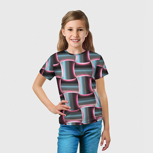 Детская футболка Множество полурозовых изогнутых четырёхугольников / 3D-принт – фото 5