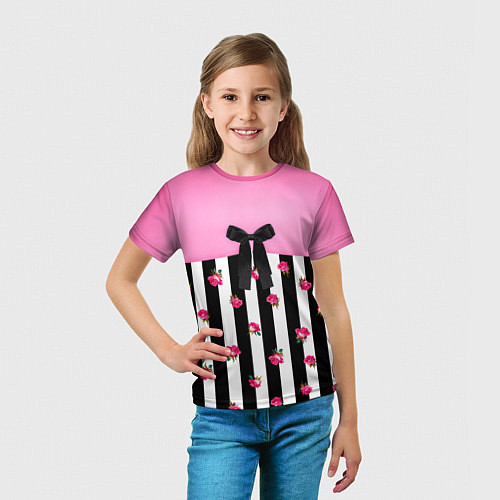Детская футболка Костюм Барби: полоска с розами / 3D-принт – фото 5