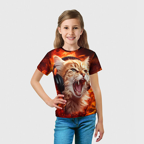 Детская футболка Кот пламенный меломан / 3D-принт – фото 5