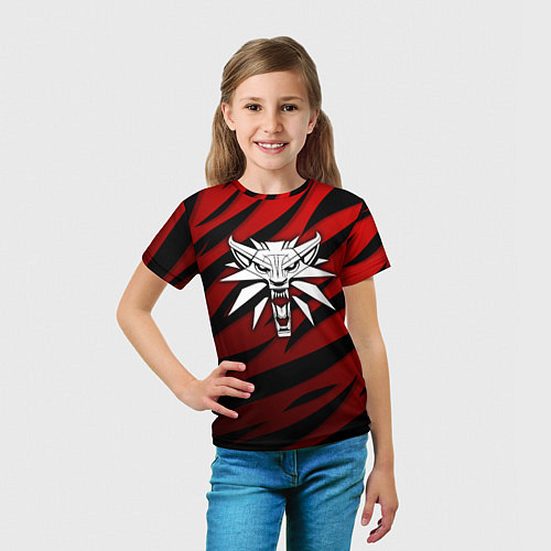 Детская футболка Ведьмак - школа волка - красный / 3D-принт – фото 5