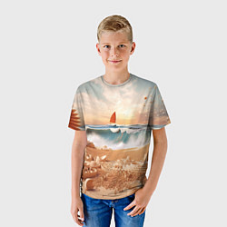 Футболка детская Парусник в море, цвет: 3D-принт — фото 2
