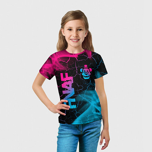 Детская футболка FNAF - neon gradient: надпись, символ / 3D-принт – фото 5