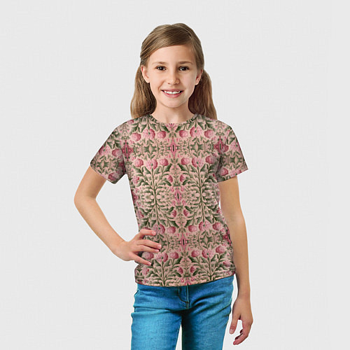 Детская футболка Переплетение из розовых цветов / 3D-принт – фото 5