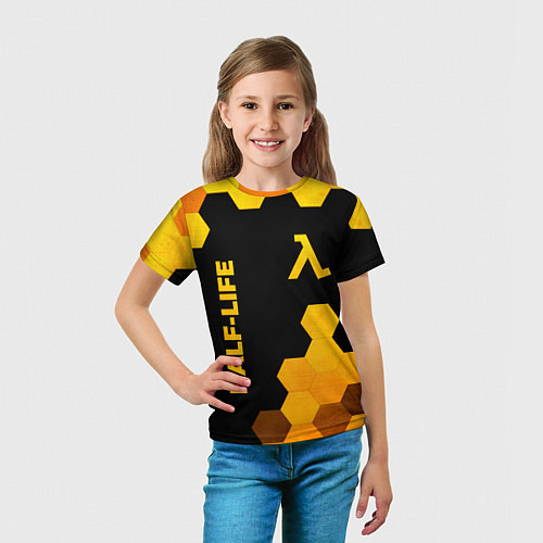 Детская футболка Half-Life - gold gradient: надпись, символ / 3D-принт – фото 5