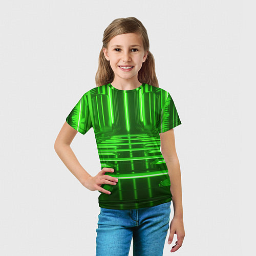 Детская футболка Зеленые световые объекты / 3D-принт – фото 5